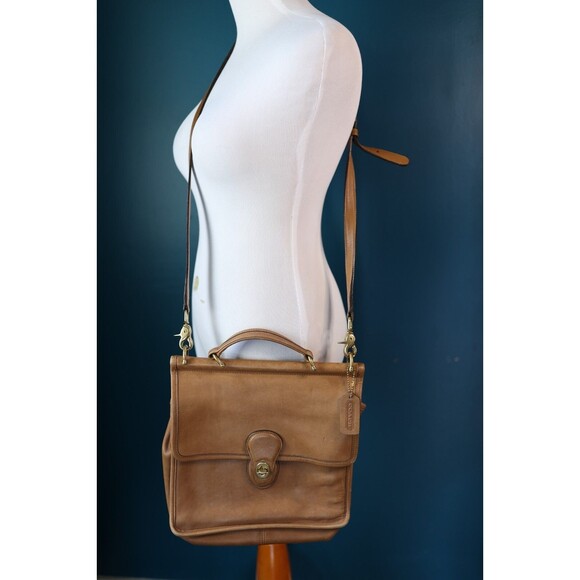 Vintage Coach Willis Camel Tan Leather Turnlock Flap Satchel Vintage Bag 9927 - Picture 1 of 16